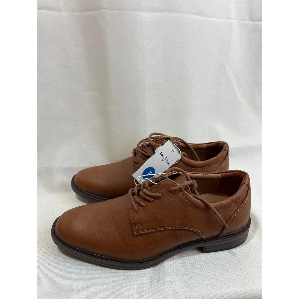 Goodfellow & Co Mens Brown Faux Leather Derby Dress Shoes Size 7 Lace Up Cognac